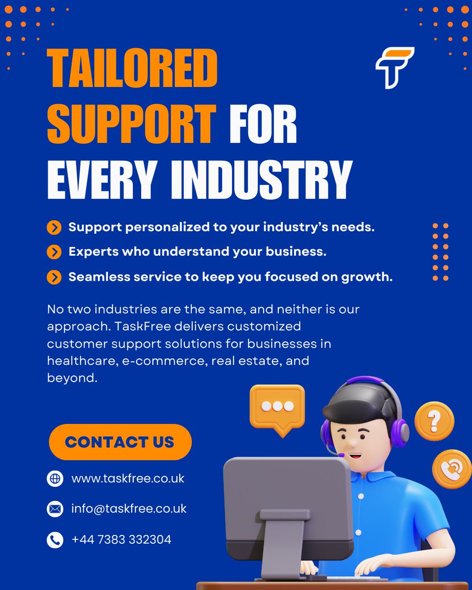 taskfree_uk's tweet photo. Tailored Support for Every Industry!

No two industries are the same, neither is our approach. Task Free provides personalised, seamless, and expert-driven customer support to help you focus on growth. https://t.co/TtAr443eVK