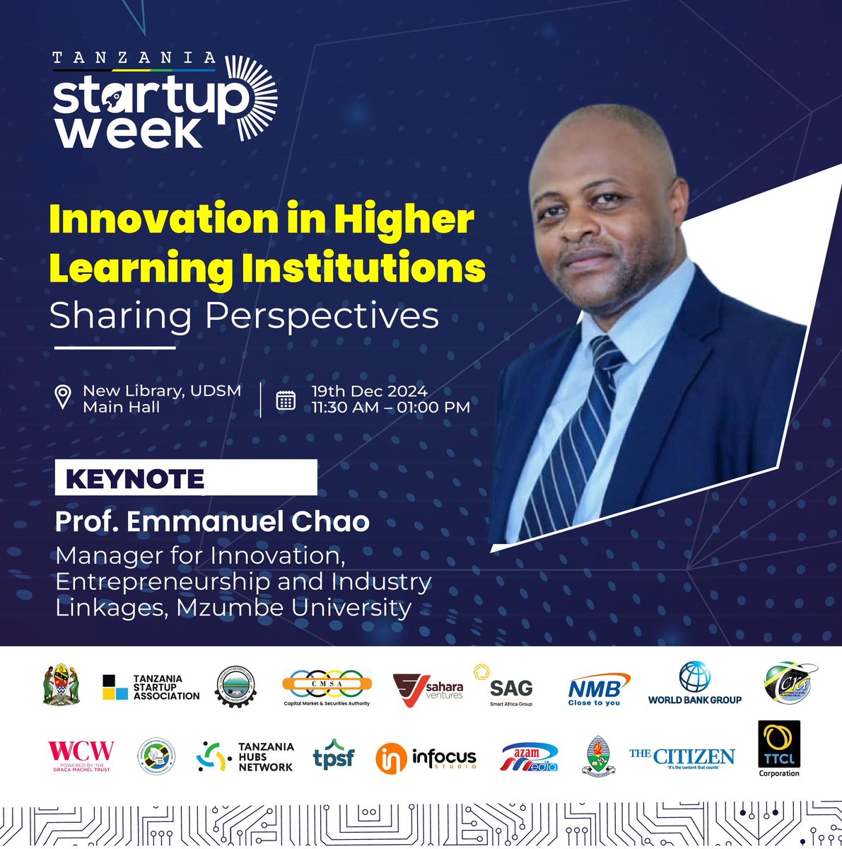 Join us this morning at New Library UDSM for Tanzania Startup Week 

Let's discuss how Higher Learning Institutes shaping the innovation landscape 

#TSW2024