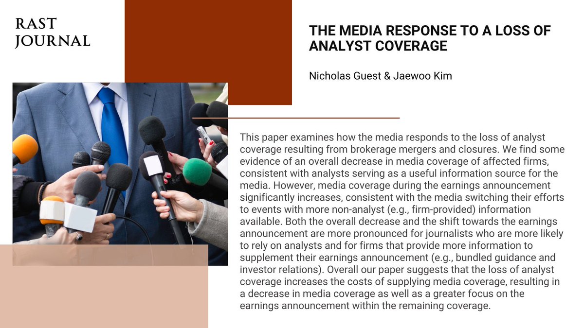 Brokerage mergers &amp; closures are shaking up the media! 📰 When analyst coverage drops, media attention falls—except during earnings season, when it spikes! The media turns to firm-provided information like earnings calls &amp; guidance. rdcu.be/d1kim #DecemberIssue
