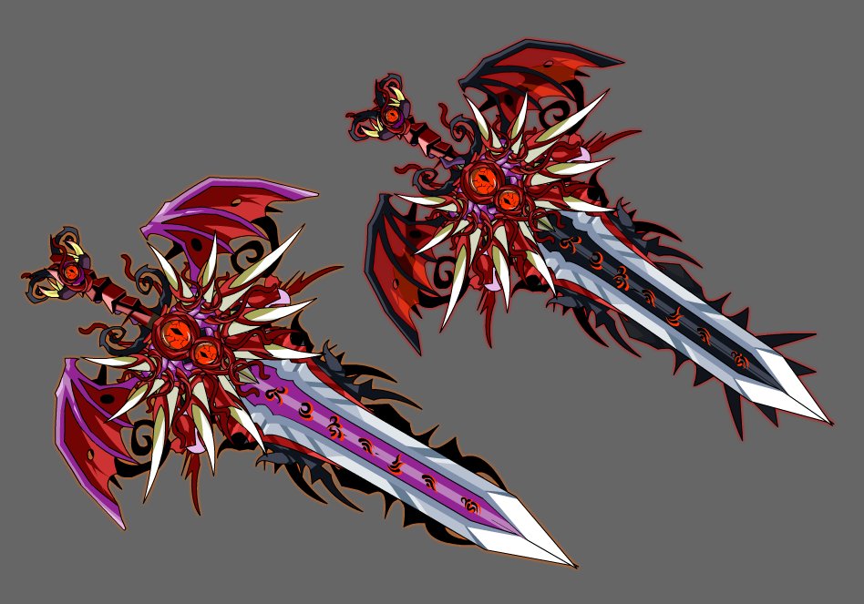 CardinalAQW's tweet photo. Some absolutely HEINOUS Nulgath tribute weapons I made awhile back. Inspired by the old Evil rep shop and Wolfwing https://t.co/ygn9ZqJPRF