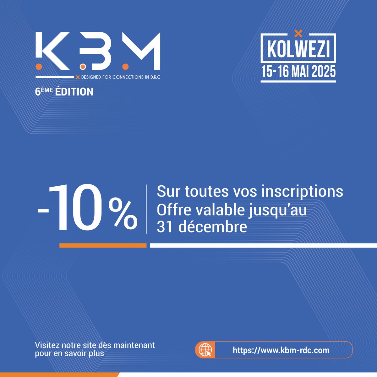 🔔 Dernière chance pour bénéficier de notre offre spéciale !

Prendre un RDV : kbm-rdc.com/appointment/1

#B2B #Networking #Matchmaking #Conferences #Lubumbashi #Lualaba #Kinshasa #Kolwezi #RDC #Africa