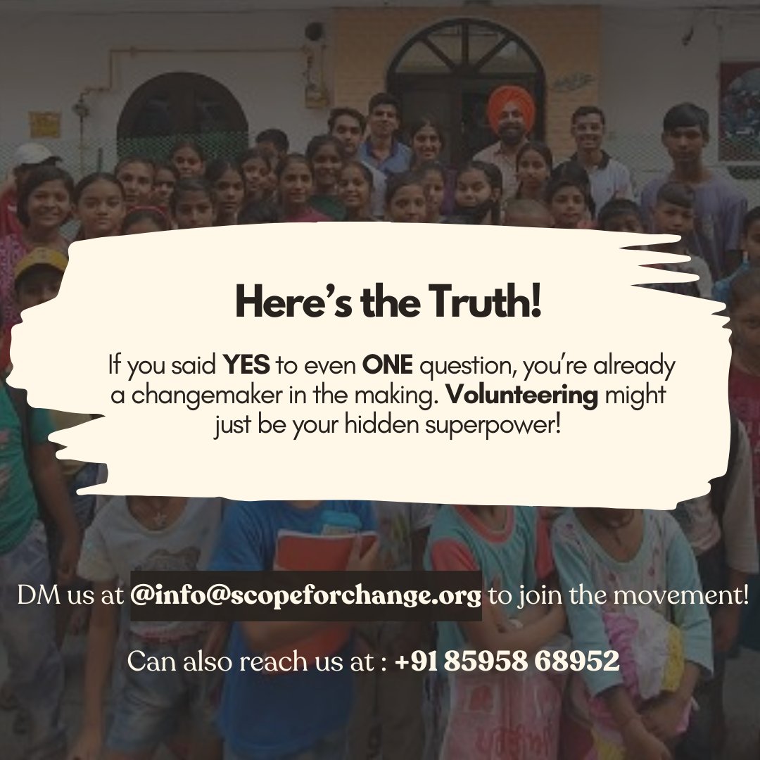 🎤🌟 𝐑𝐞𝐚𝐝𝐲 𝐭𝐨 𝐌𝐚𝐤𝐞 𝐚 𝐃𝐢𝐟𝐟𝐞𝐫𝐞𝐧𝐜𝐞? 🌍

Volunteering means:
🌱 Driving change
🌟 Inspiring lives
🤝 Growing together
Take our quiz &amp; join Scope for Change! 🚀 DM us! 💌

 #ScopeForChange  #VolunteerJourney  #EducationForAll  #YouthWithPurpose #InspireChange