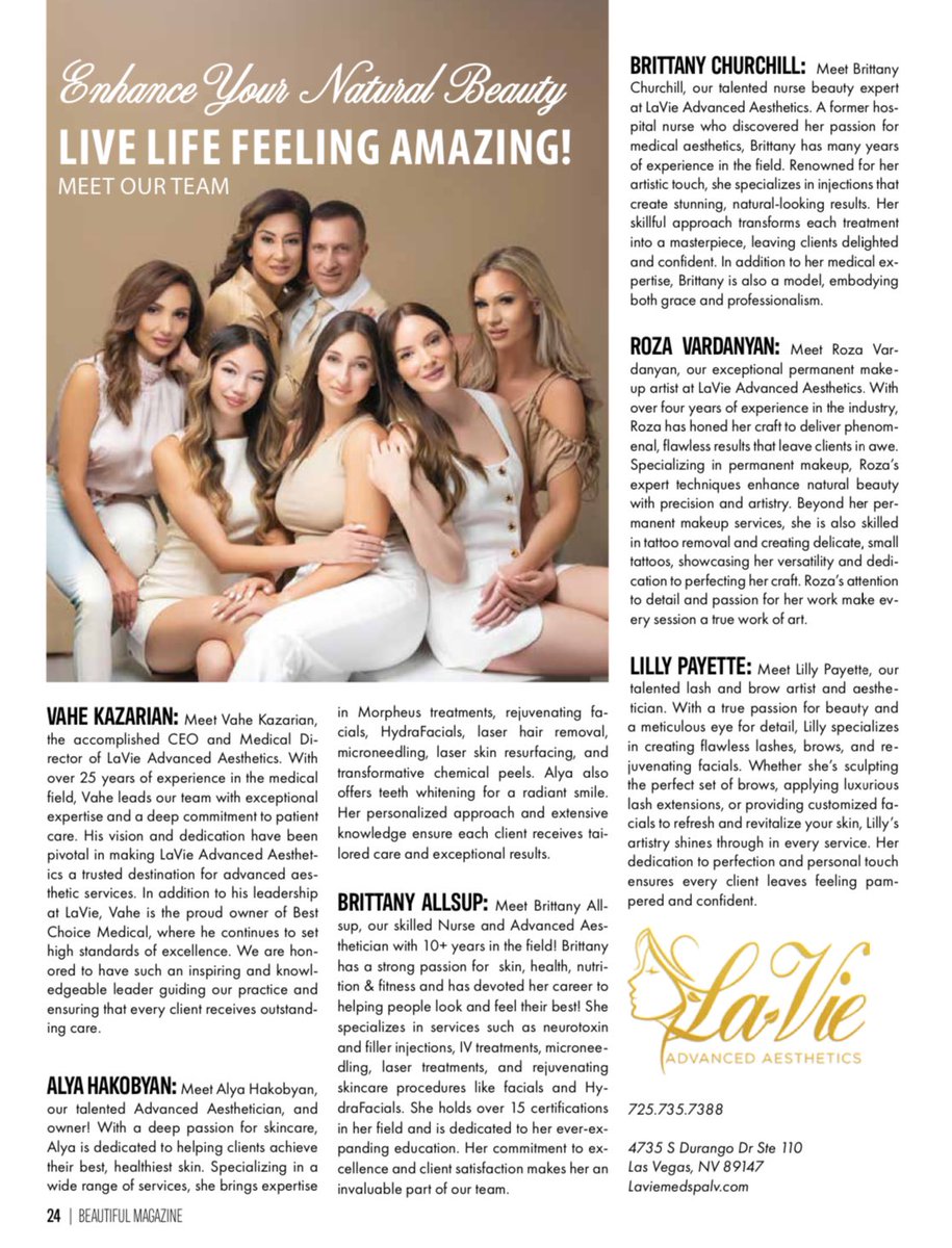 Feeling so honored to grace the cover! This industry has my heart, and I’m beyond grateful to share this journey with an amazing team. 💉✨ @lavieadvancedaesthetics on the cover of @beautifulmagazinelv is so so special! 🤍