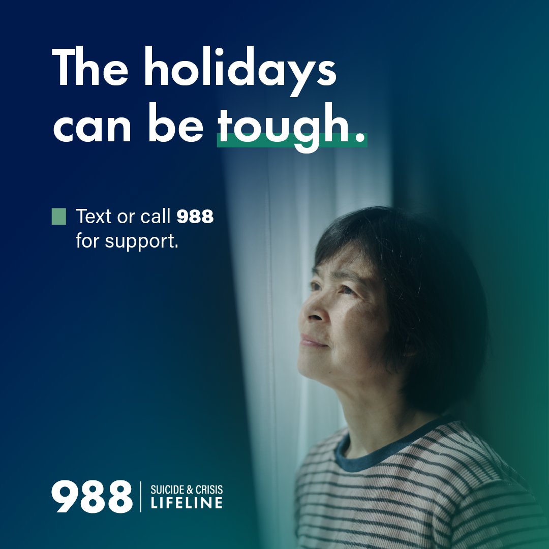 You're not alone this holiday season. 💙    If you're feeling overwhelmed, anxious, or going through a tough time, the #988Lifeline is here to help—24/7. Whether you call, text, or chat, compassionate support is just a moment away.