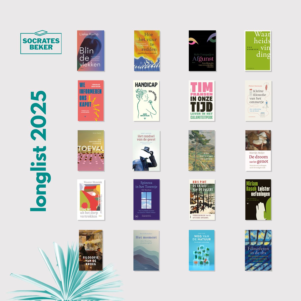 Vandaag heeft de jury van de Socratesbeker 2025 de longlist van de beste filosofieboeken bekend gemaakt.

➝ Bekijk de volledige longlist met twintig kanshebbers via maandvandefilosofie.nl/socratesbeker.