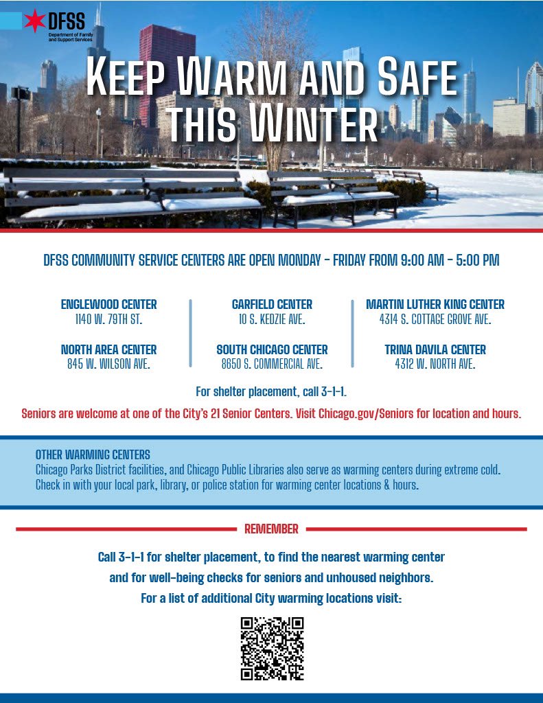 DFSS' six community service centers &amp; 21 senior centers are open today, 9a-5p as warming centers to provide relief from the cold! Call 3-1-1 for shelter placement, nearest warming centers, &amp; well-being checks for seniors &amp; unhoused neighbors.     Visit: bit.ly/4gb2fLv
