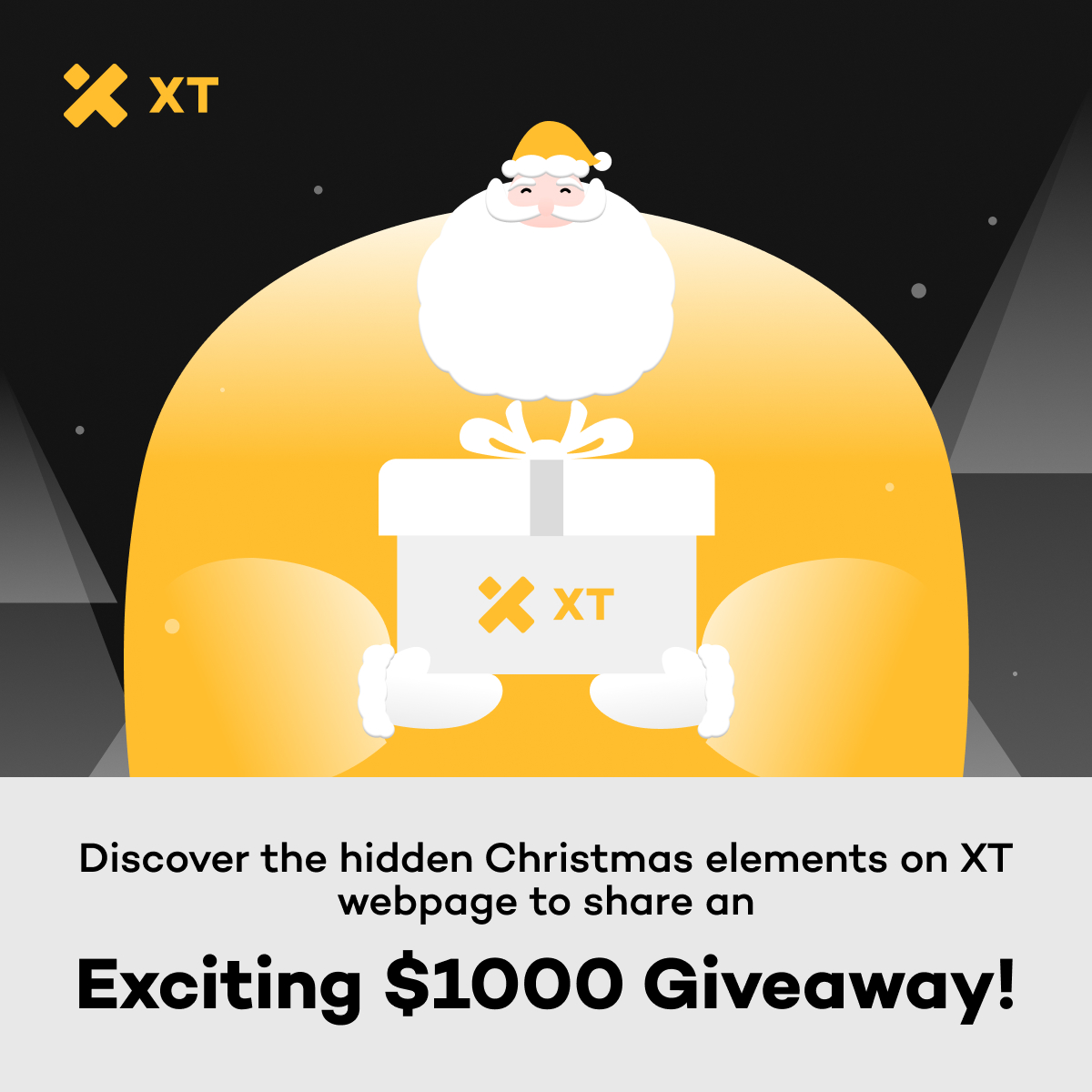 XTexchange's tweet photo. 🎄 Discover the hidden Christmas elements on XT’s webpage & unlock a chance to win a $1,000 #giveaway! 🎉

🎅How to Enter:
1️⃣ Follow @XTexchange & @XTExchangecn  
2️⃣ Like & RT with #XT #XTChristmas, and tag 3 friends  
3️⃣ Join 👉 https://t.co/I4TWMG6TFj  
4⃣ Fill: https://t.co/6Bo6F9vNtj

Don’t miss the 🎅 hiding on the registration page: https://t.co/V9I9YHOiEv

⏰ Draw Date: Dec 27