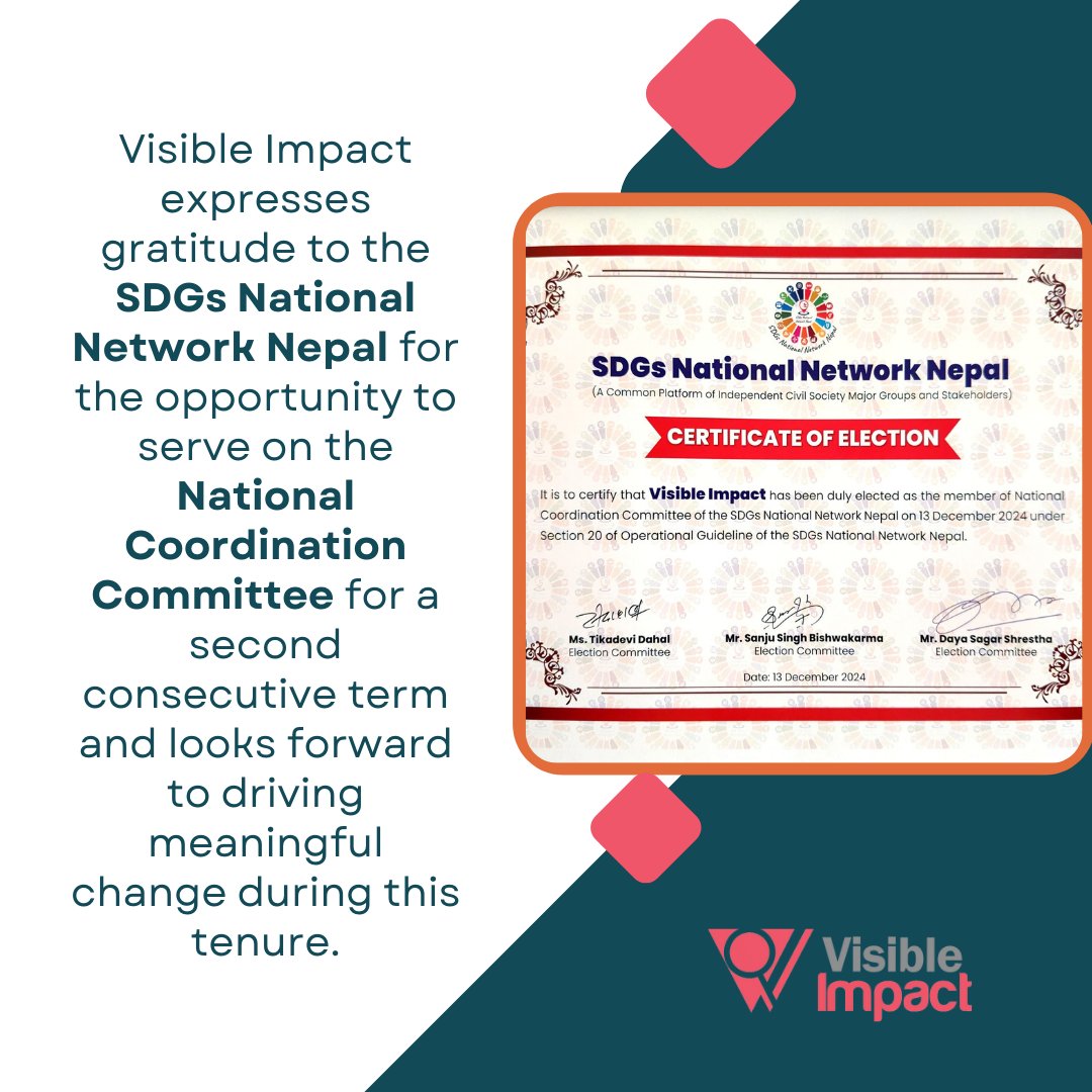 We have been elected as the National Coordination Committee of the SDGs National Network Nepal for a 2nd consecutive term. Many thanks to all the network members, who believed in us and supported us! We shall work &amp; contribute to the best of our abilities for the network to grow.