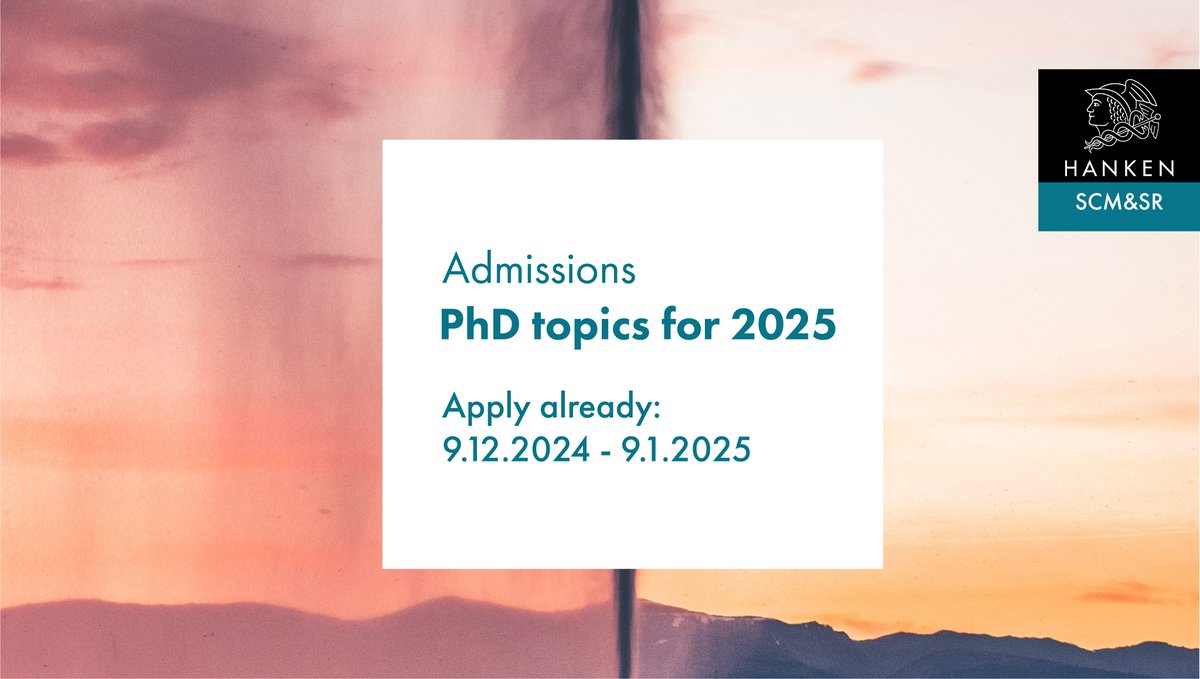 This year's PhD application round is open: 9.12.2024 - 9.1.2025

💡Explore critical topics within Humanitarian Logistics, Supply Chain Risk and Resilience, and Sustainable and Responsible Supply Chains.

Read more on our blog: blogs.hanken.fi/scm-and-sr/202…