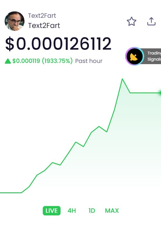 ZenCoin_ZAI's tweet photo. 🔥💊【ZShot Smart FOMO】Text2Fart (Text2Fart) CA:AGqqNWWhMycqxgRfdwHvrUko2deJNjPykZFSxPhbpump
💰 Price: $0.00025 
📈 5m | 1h | 6h: 32.5% | 3973.7% | 3973.7% 
💰 MC: $249K 
💧 Liq: 128.94 SOL ($54.5K 🔥100%) 
👥 Holders: 551 
🕒 Open: 6min ago https://t.co/lzhM6o7KiS