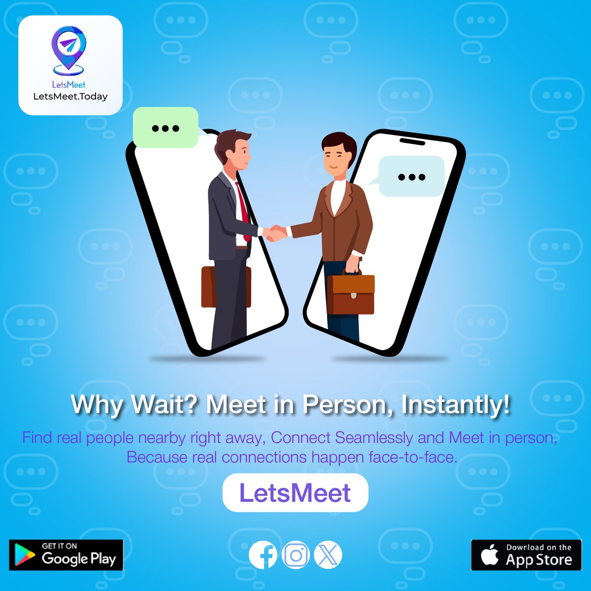 LetsMeet_App's tweet photo. Step away from the screen and experience the power of real-world connections. Find people nearby, connect instantly, and make your conversations come to life—face-to-face! 💬✨ #RealLifeInteractions #MeetInPerson #InstantConnections https://t.co/jgLgXtFVi7