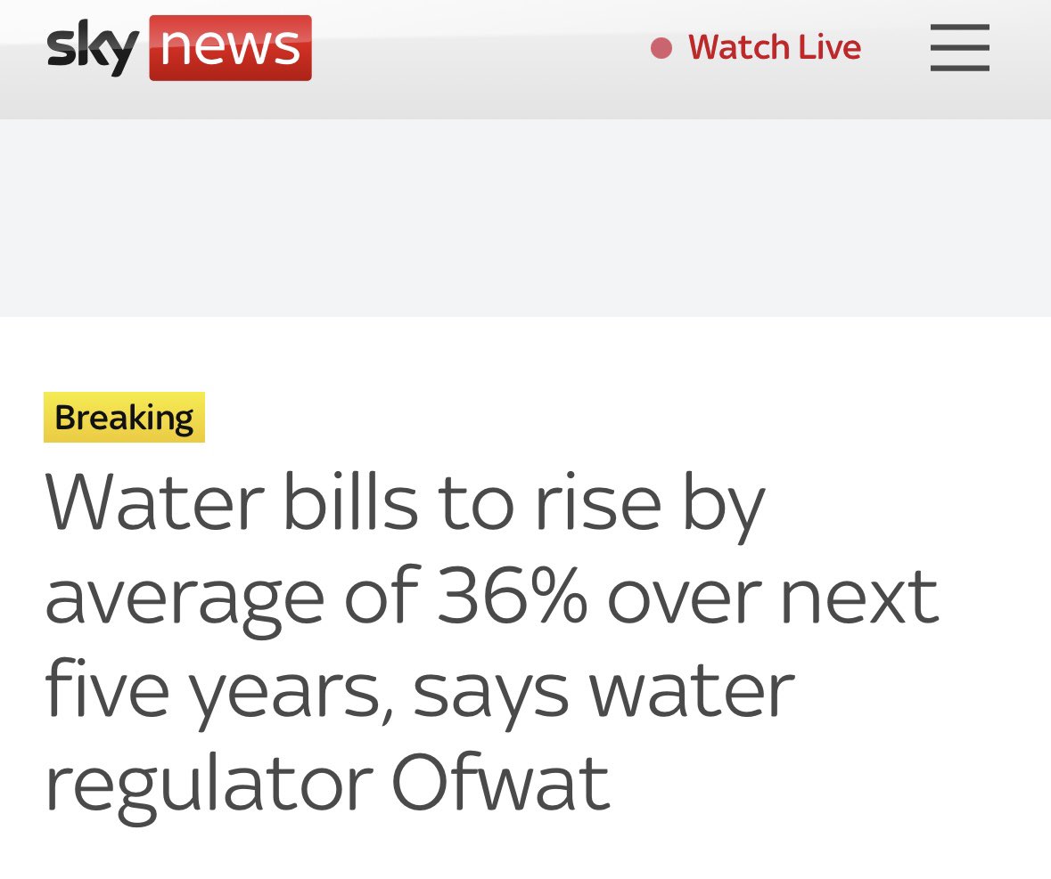 Water bills to rise by a whopping 36% over the next 5 years. Yet water company bosses have received over £25m in bonuses and incentives since 2019. It’s yet another gigantic corporate scam at the public’s expense. We are being ripped off.