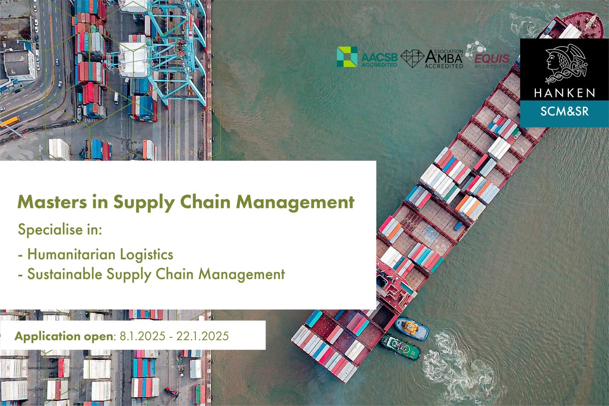 📅 Exciting news – the application period for our Master’s Programme in Supply Chain Management at Hanken opens in less than three weeks on January 8th! 

🌍 Learn more about the programme here: hanken.fi/en/departments…