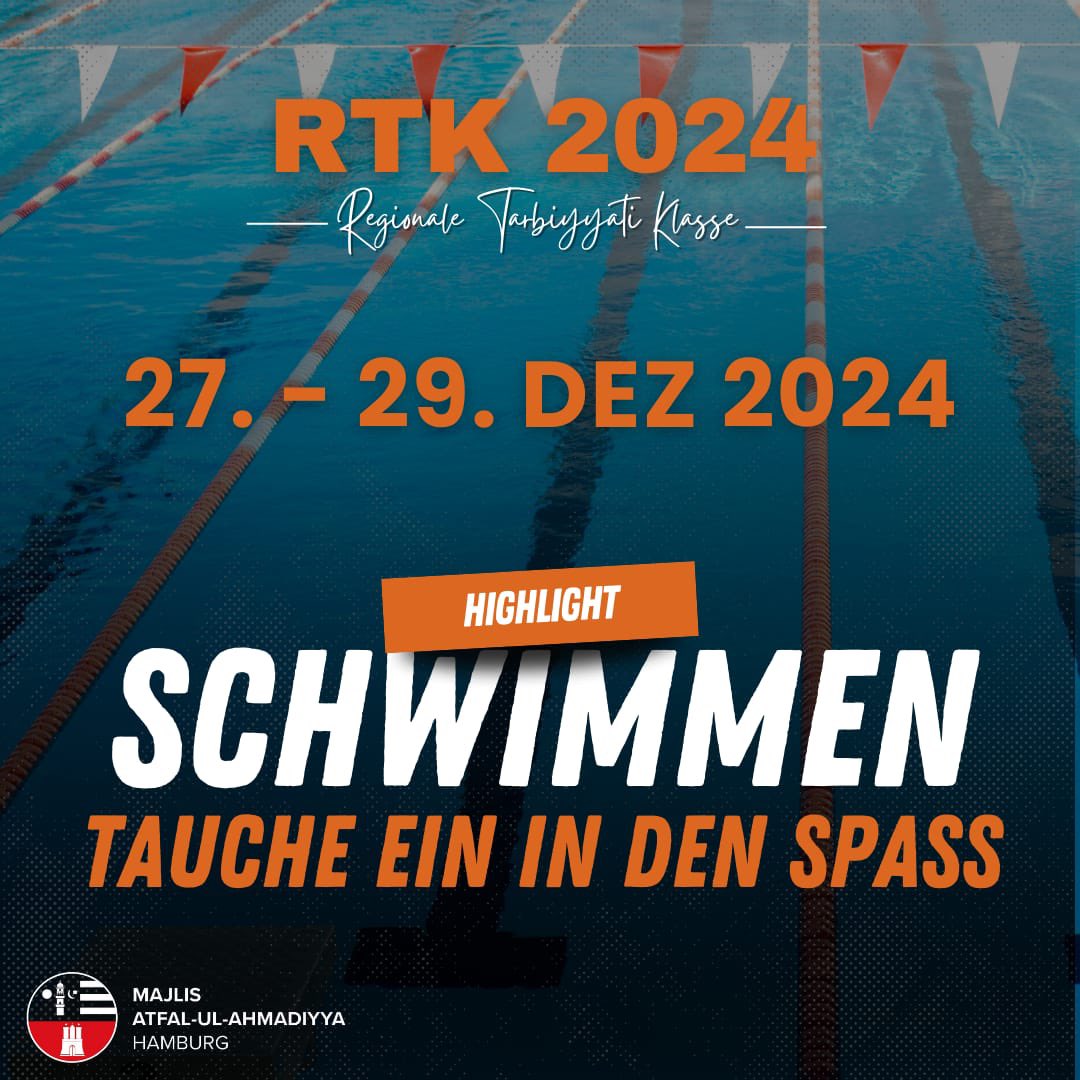 KhuddamHH's tweet photo. Liebe Eltern, liebe Atfal,

Die Regionale Tarbiyyat Klasse 2024 findet vom 27. bis 29.12 in Hamburg statt!

Freut euch auf ein besonderes Highlight: Schwimmen! 🏊‍♂️
Neben spannenden Aktivitäten könnt ihr neue Freundschaften schließen und wertvolle Erfahrungen sammeln. https://t.co/tB0hyLkHT7