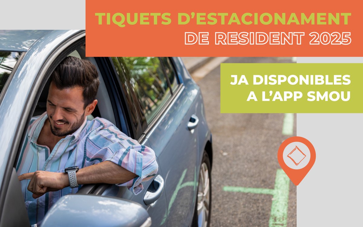 #smouNEWS

Servei Resident ➡️ Ja pots obtenir els tiquets d'estacionament de Resident pel 2025. Es poden obtenir tiquets per 1 dia o, com a màxim, fins a l'últim dia laborable de l'any 2025.

Tota la info que has de saber 👉 ow.ly/BiB950Ut9ww