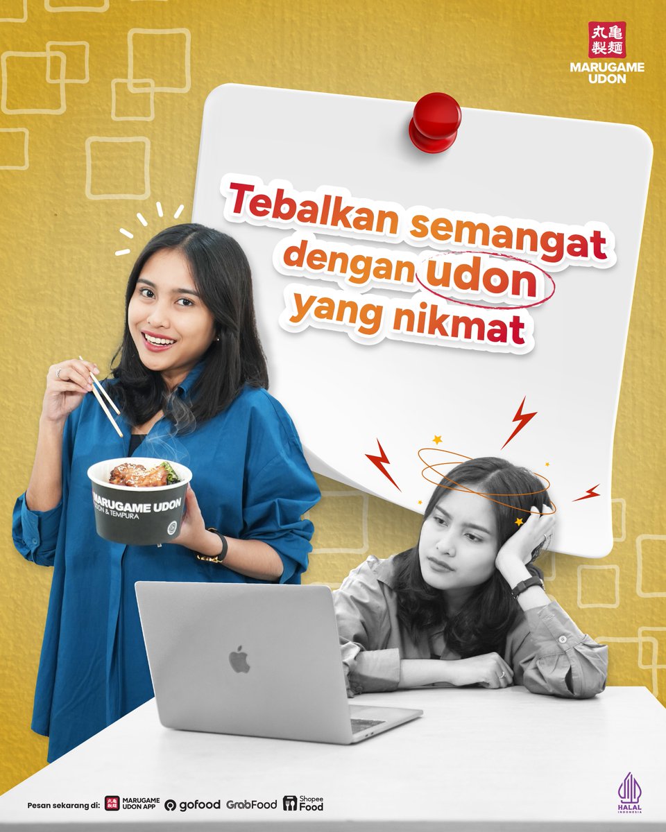 Semangat yuk, dikit lagi weekend nih!
Naikin semangat kamu dengan menu-menu Marugame Udon yang bisa kamu nikmati di mana pun. Pesan aja lewat Marugame Udon Apps! 🤩📱

#TebalkanKebersamaan #MarugameUdon
#JapaneseFood #Udon