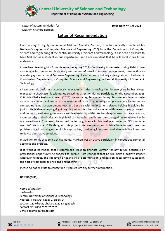 MakhonBarman's tweet photo. Letter of Recommendation

This Recommendation Letter is used to job or Addmission purpose.

If you need this template so please contact with me........📨 https://t.co/QAj1fCpWGl