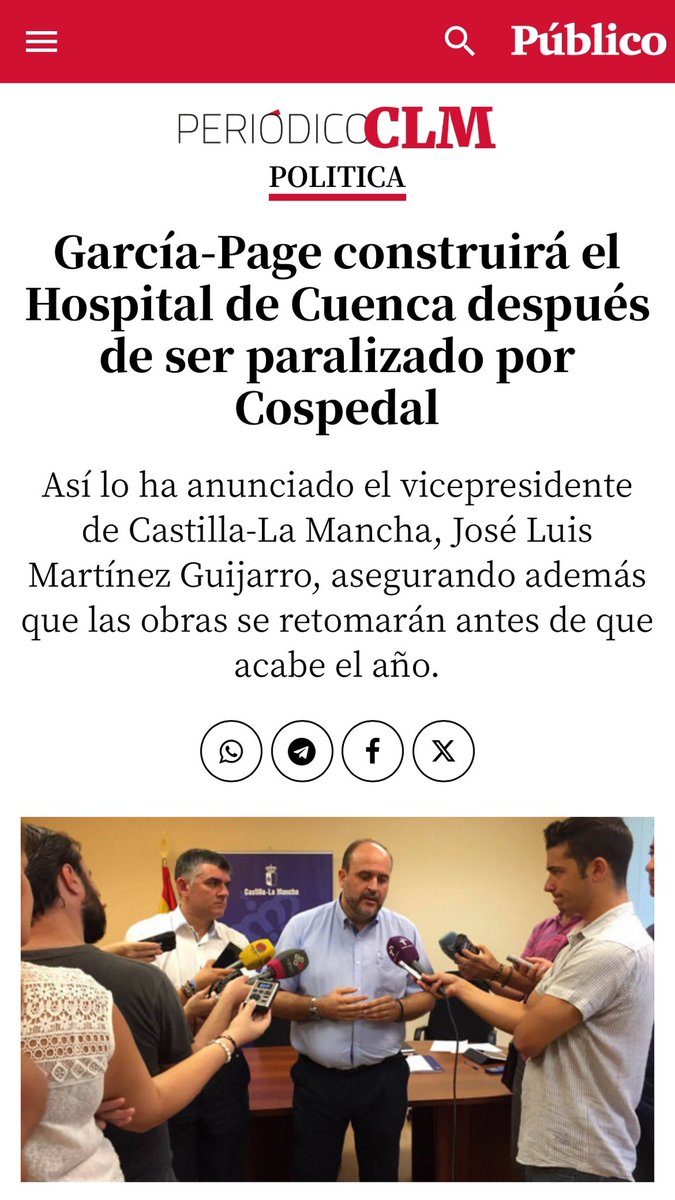 Teníamos muy claro que #Cuenca necesitaba y merecía un nuevo hospital.

Por eso, reanudar las obras que paralizó el anterior Gobierno fue una de las primeras decisiones que tomó el presidente <a href="/garciapage/">Emiliano García-Page</a>.

Hoy, si me lo permiten, siento un gran orgullo.

Hoy será un día especial.