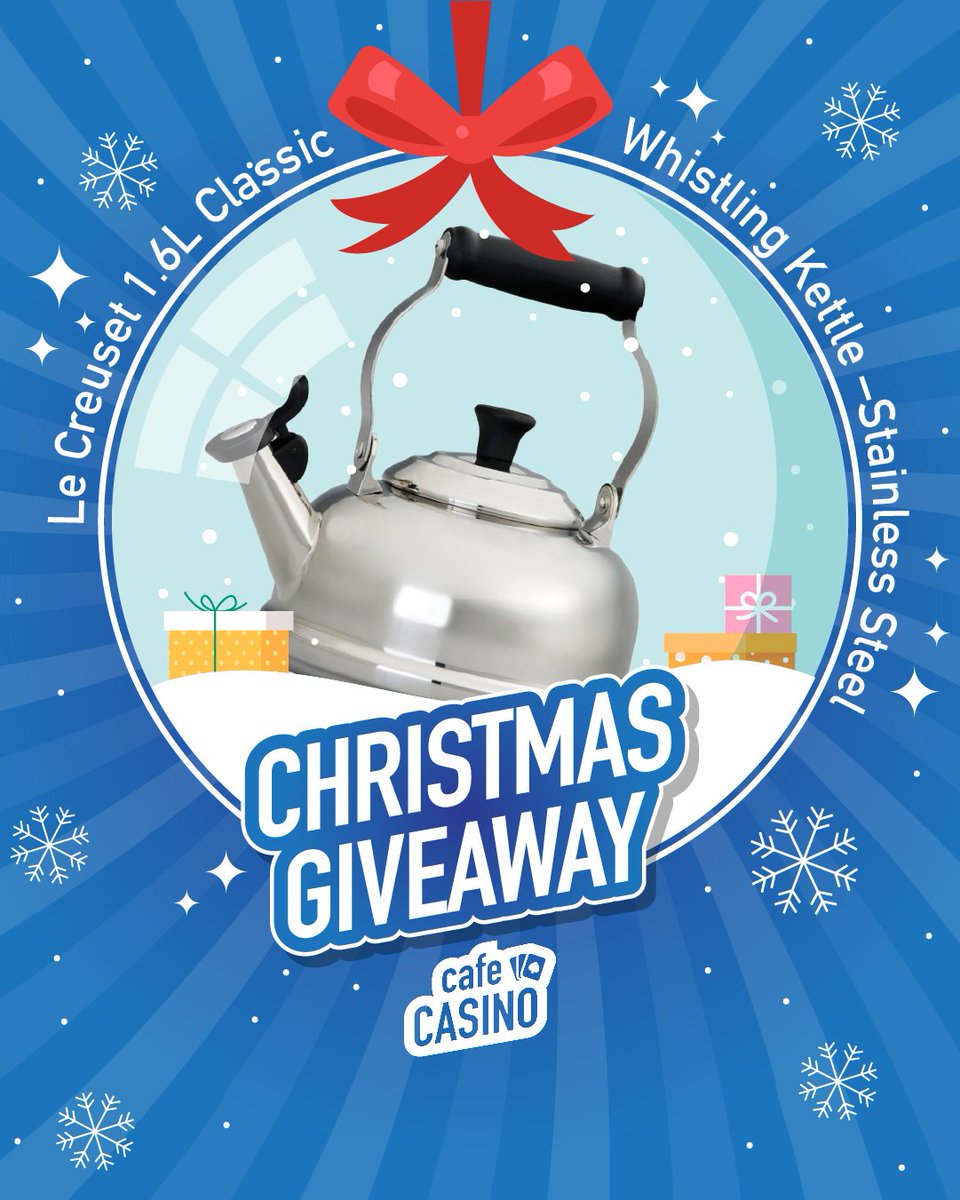 Cafe Casino (@cafecasinolv) on Twitter photo Day 3 of 6 Cafe Casino Christmas giveaways! 🎅
Today’s prize is a… Le Creuset 1.6L Classic Whistling Kettle
➡️ Follow <a href="/CafeCasinoLV/">Cafe Casino</a>
➡️ Like & Share the post
➡️ Tag as many friends as you can in the comments
1 winner will be announced in the comments on Day 3 of 6 Cafe Casino Christmas giveaways! 🎅
Today’s prize is a… Le Creuset 1.6L Classic Whistling Kettle
➡️ Follow <a href="/CafeCasinoLV/">Cafe Casino</a>
➡️ Like & Share the post
➡️ Tag as many friends as you can in the comments
1 winner will be announced in the comments on
