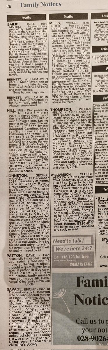 adrianhuston's tweet photo. 3 days in a row the Belfast Telegraph fails to list deaths in alphabetical order. How disrespectful! @BenLowry2 wouldn't allow it in @News_Letter the grieving customers should demand a refund. @ConsumerCouncil @CruseSupport https://t.co/HNMmtyXH4I