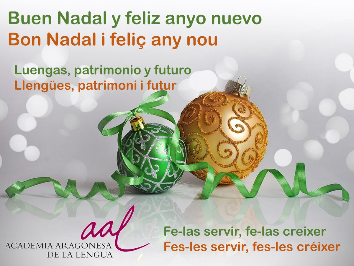 Patrimoni i futur. Les nostres llengües són el nostre millor present. El 2025 continuarem treballant junts per fer-les créixer. Bon Nadal y feliç any nou! #bonnadal #AAL #aragonés #català