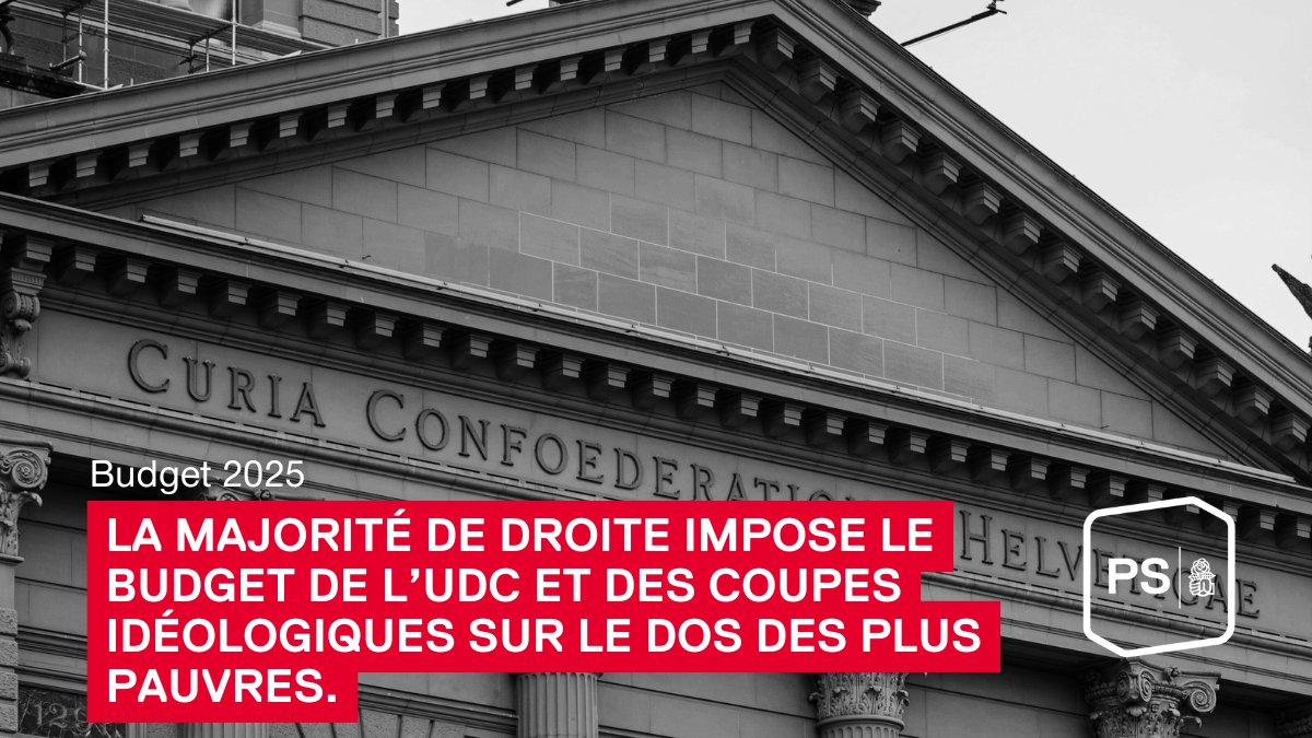 PSSuisse's tweet image. Le budget est irresponsable et n’est tout simplement pas acceptable. Le Centre et le PLR ont mis le pied à l’étrier de l’UDC et ont contribué à faire passer des coupes drastiques sur le dos des plus pauvres.
👉 sp-ps.ch/fr/artikel/bud…
@FehlmannRielle