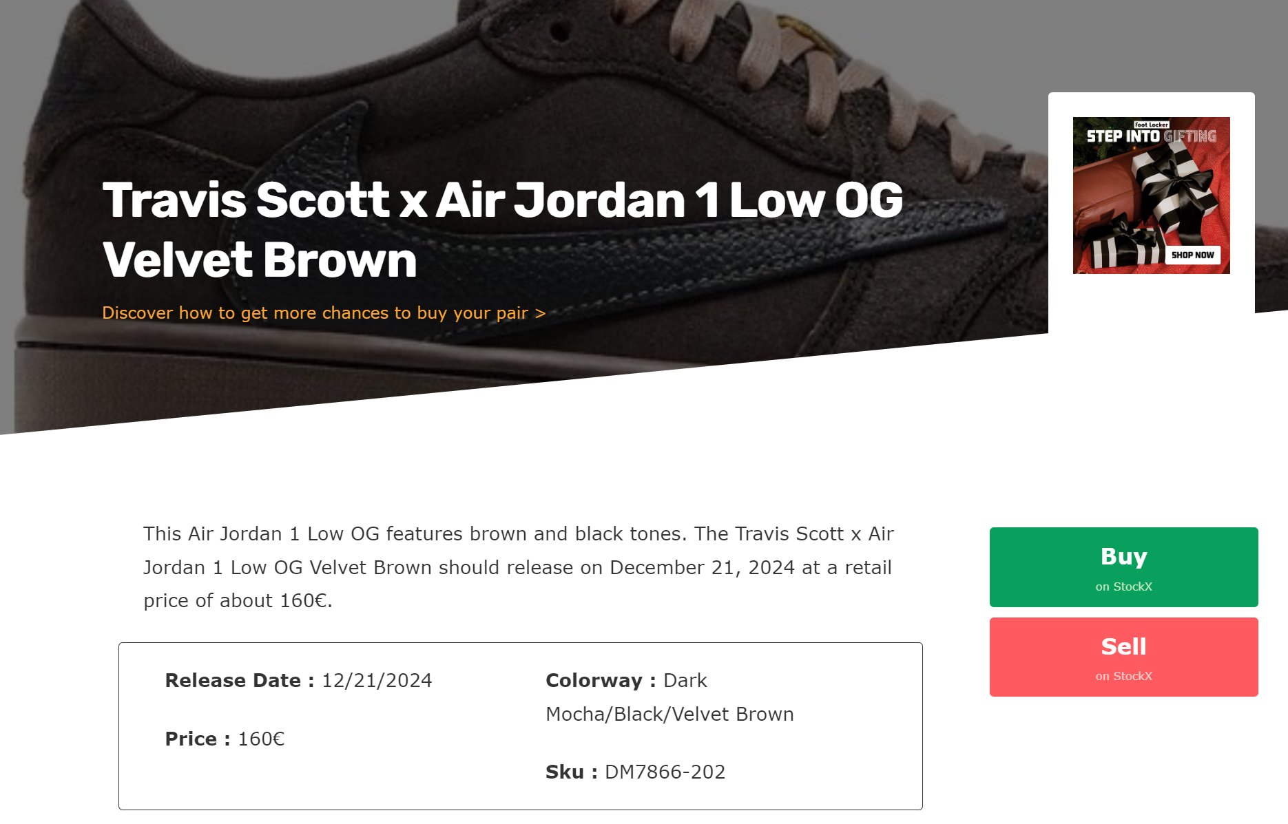 Raffle Sneakers Restock Alerts Raffle lists on X RAFFLES ARE FINALLY LIVE Travis Scott x Air Jordan 1 Low OG Velvet Brown Release Date December 21st 2024 SKU DM7866 202 https t UDjv6fyFBS
