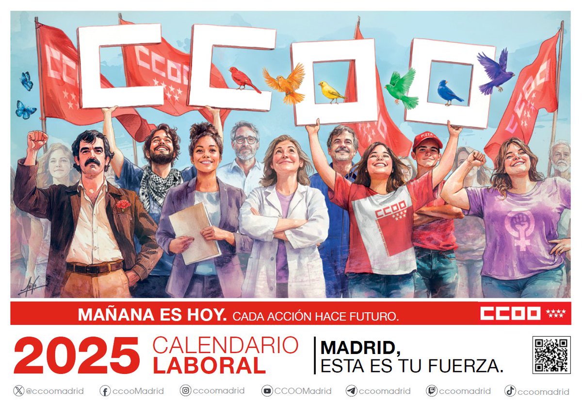 🔴 Calendario laboral 2025 de #CCOOMadrid: "Mañana es hoy. Cada acción hace futuro" 

👉 Con ilustraciones de <a href="/luisoarte/">Luiso García 🇵🇸</a> dedicadas a la fuerza del sindicato, la fuerza que radica en la fuerza de la gente que lo componen, en sus personas afiliadas y en sus delegados y delegadas