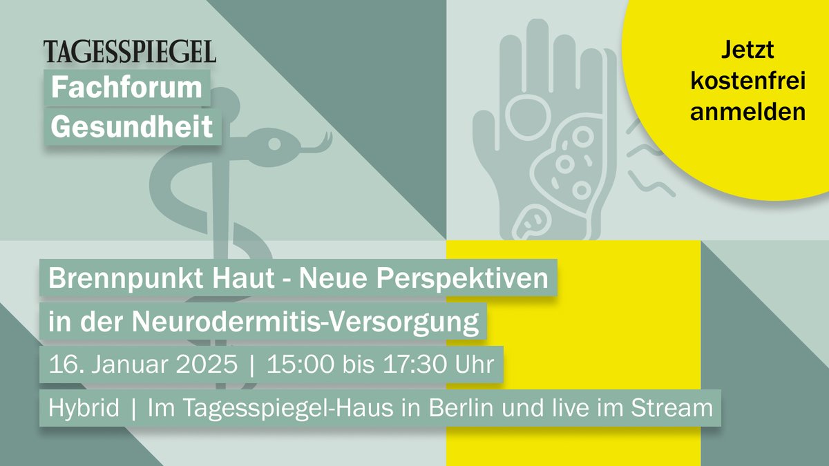 Tagesspiegel Live (@live_tsp) on Twitter photo Wie steht es um die Versorgungslage fĂĽr #Neurodermitis-Patient:innen?
Am 16.1. diskutiert das #Tagesspiegel #FachforumGesundheit Verantwortlichkeiten und stellt Weichen für eine verbesserte Versorgungsqualität.
veranstaltungen.tagesspiegel.de/wmo5ZL?utm_sou…
Partner: <a href="/abbvie/">AbbVie</a> <a href="/pfizer/">Pfizer Inc.</a> <a href="/sanofiDE/">Sanofi Deutschland</a> Wie steht es um die Versorgungslage fĂĽr #Neurodermitis-Patient:innen?
Am 16.1. diskutiert das #Tagesspiegel #FachforumGesundheit Verantwortlichkeiten und stellt Weichen für eine verbesserte Versorgungsqualität.
veranstaltungen.tagesspiegel.de/wmo5ZL?utm_sou…
Partner: <a href="/abbvie/">AbbVie</a> <a href="/pfizer/">Pfizer Inc.</a> <a href="/sanofiDE/">Sanofi Deutschland</a>