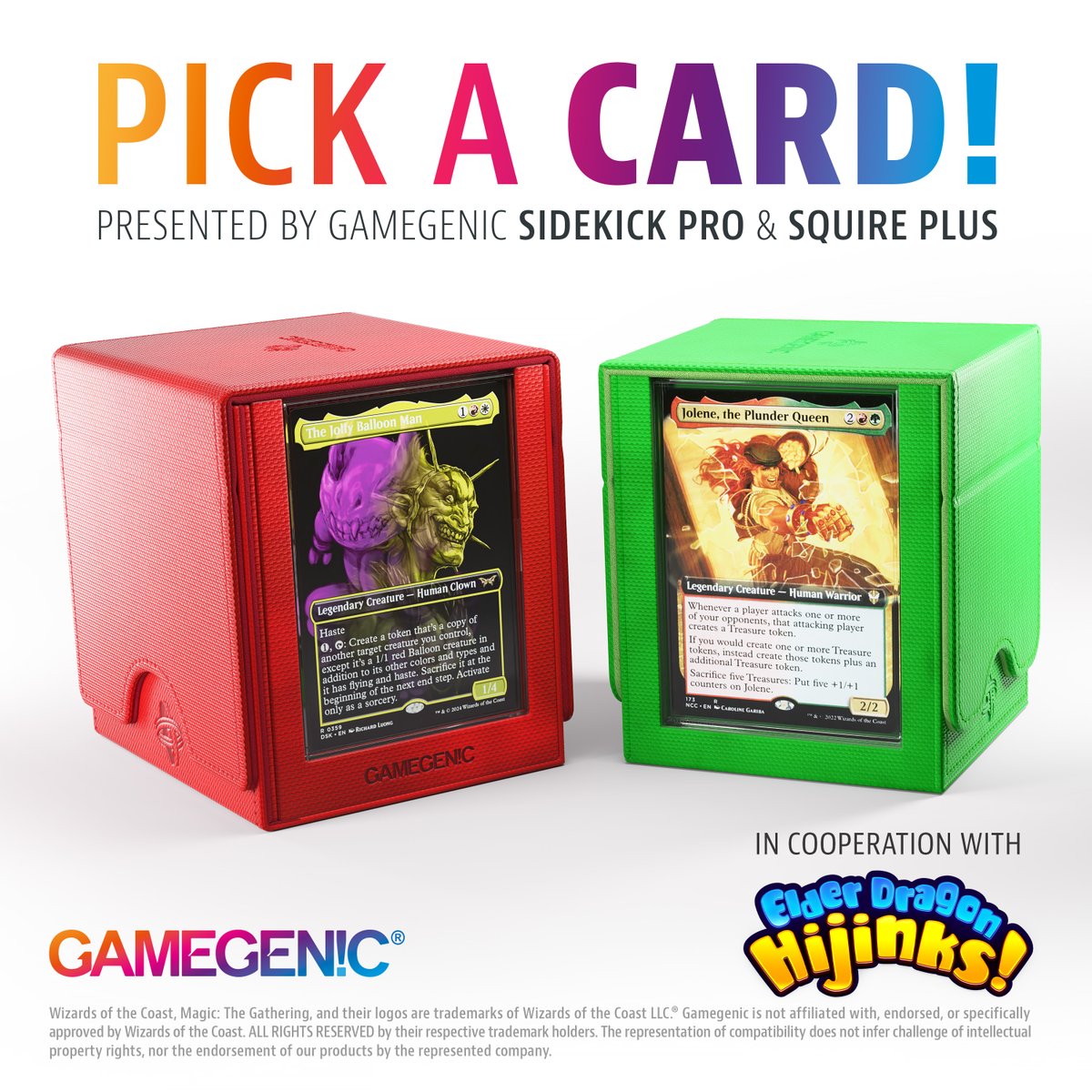 Gamegenic_'s tweet photo. 🎴PICK A CARD🎴
We asked our wonderful friends at @EDHijinks about their favorite commanders in 2024! Which legendary card would you pick?🤔
1️⃣The Jolly Balloon Man
2️⃣Jolene, the Plunder Queen
Our premium deck boxes are perfect to display precious cards!
#gamegenic #mtg #tcg #edh https://t.co/akwA2qAj0k