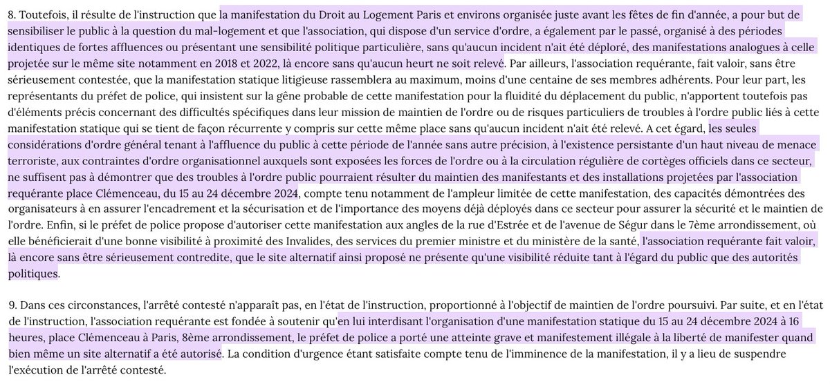 N_Hervieu's tweet photo. Manifestation &amp; logement : En référé, énième suspension de l'interdiction par le @PrefPolice d'une manifestation statique de @FederationDAL à Paris.

A l'évidence, ces interdictions répétées visent à éloigner le mal-logement de la vue des lieux de pouvoirs.

Mais le juge veille. https://t.co/bZfhqnOOWp