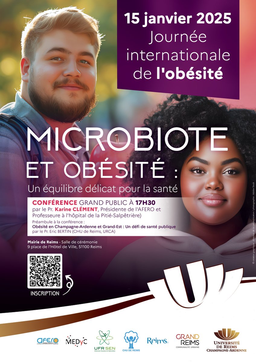 🗓️Conférence "Microbiote et obésité : Un équilibre délicat pour la santé"

Conférence donnée dans le cadre des Journées Scientifiques de l' <a href="/AFERO_obesite/">AFERO</a> par le Pr. Karine Clément

📍Hôtel de ville de Reims, salle de cérémonie le 15 janvier 2025 à 17h30.

Inscription obligatoire