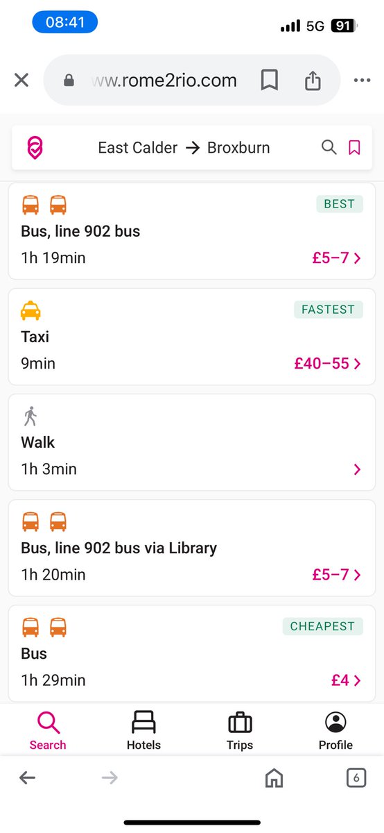 James Walker (@jamesmjwalker) on Twitter photo This is why there are so many cars on the road in Scotland, you can’t get anywhere without one. For clarity it’s a six mile trip. <a href="/scotgov/">Scottish Government</a> I’d love to hear your perspective.
Screenshot from RometoRio.com and supported by Google search. This is why there are so many cars on the road in Scotland, you can’t get anywhere without one. For clarity it’s a six mile trip. <a href="/scotgov/">Scottish Government</a> I’d love to hear your perspective.
Screenshot from RometoRio.com and supported by Google search.