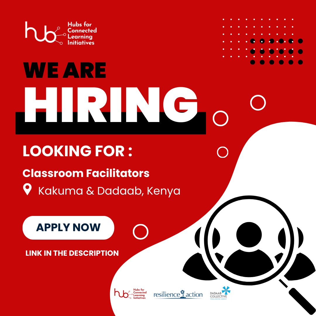 Refugees and asylum seekers
living in Kakuma and Dadaab are invited to apply as Facilitators for the Realizing Higher Education
Access Program (RhEAP). The Facilitator will serve as the day-to-day contact for the Hubs
students at the Learning Centers.

Learn more and apply
