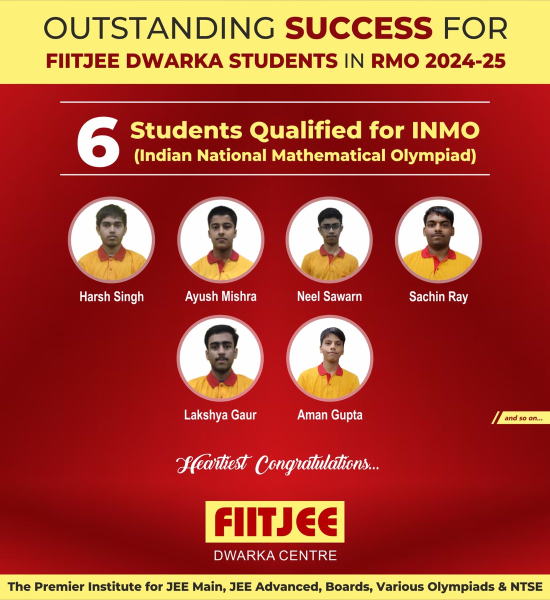 FiitjeeDwarka's tweet photo. Congrats to FIITJEE DWARKA Students! 

Huge shoutout to our students who qualified for INMO 2024-25! Their hard work pays off, and we're proud of their success! 

#FIITJEEDwarka #INMO2024 #StudentSuccess #Olympiads #FutureChampions https://t.co/v8zmB16hL6