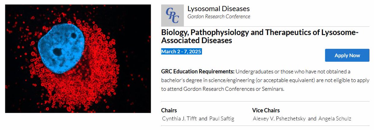 Don't miss the 2025 Gordon Conference on "Lysosomal Diseases" in California (March 2 - 7, 2025)! grc.org/lysosomal-dise…