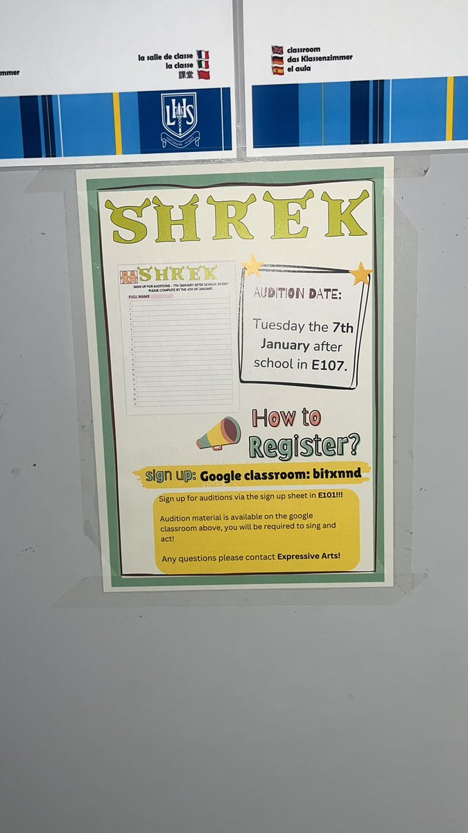 SHREK AUDITIONS!!
sign up sheet on the door at e101💚💚