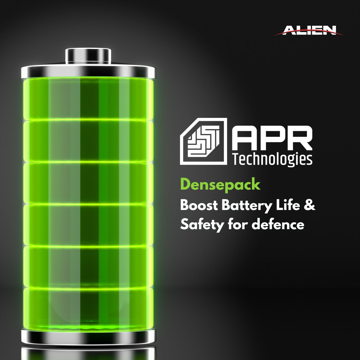🚀#APRTechnologies wins €100K #NATODIANA Grant! 

Their Densepack battery module tackles overheating, boosts safety &amp; efficiency with eco-friendly liquid cooling. Scalable power for defence, rescue &amp; infrastructure! 

🔋Learn more: alientt.com/clients/apr-te… #AlienTT
