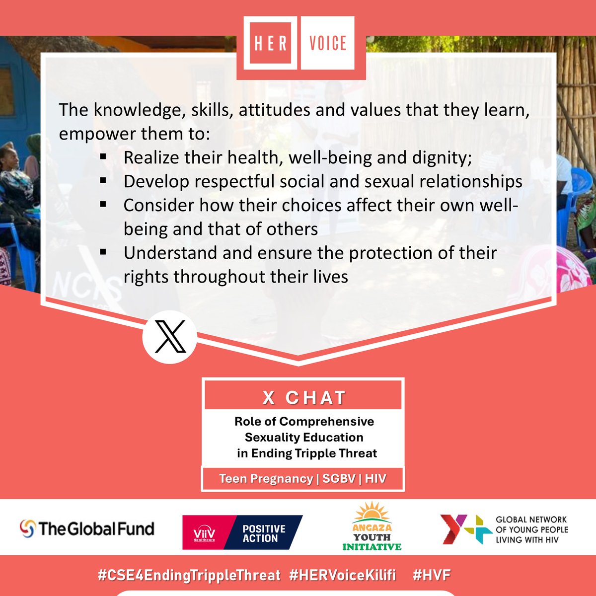 Puberty, reproduction, and relationships— #CSE tackles these topics and more, promoting dignity, rights, and respectful relationships for young people. 

Let's create a well-informed generation. #CSE4EndingTrippleThreat #HERVoiceKilifi #HVF