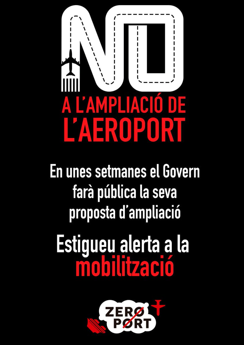 Ells hi tornen, nosaltres també! Ni allargament de 3a pista, ni reconfiguració de pistes, ni terminal satèl·lit, ni + Reus/Girona. L'aviació ha de decréixer per no fer bullir el planeta. Quan facin pública la proposta d'ampliació, ens trobem als carrers! #NoalAmpliació