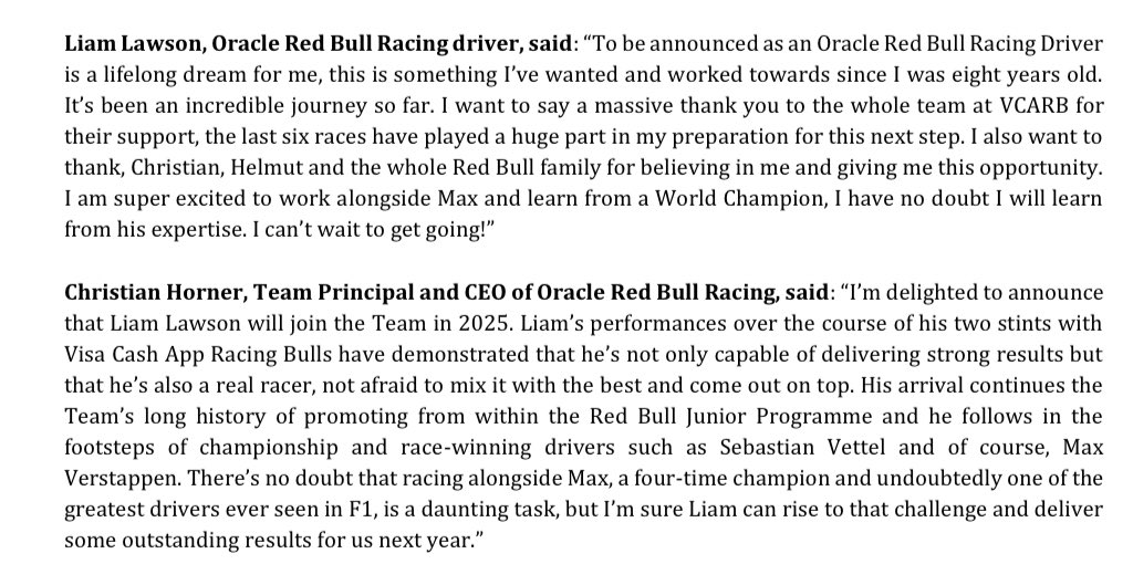 AlbertFabrega's tweet photo. Liam Lawson será el compañero de equipo de Max Verstappen en Red Bull en 2025

Liam Lawson to partner Max Verstappen at Red Bull in 2025
#f1 https://t.co/7VnLgjazKy