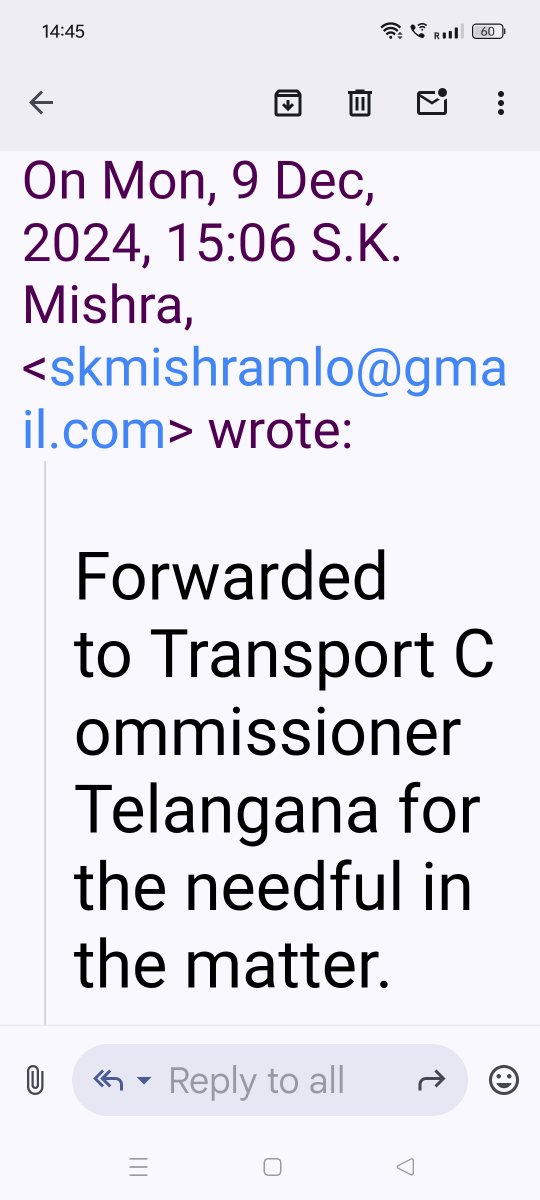 ArvindKumarAg13's tweet photo. @TGRTAIndia ministry also mail forward to telengana commissioner on 09 Dec 2024 but no update last 10days by commissioner office very 😞 please see the attachment for reference and necessary action please. https://t.co/vnrXg9D22e