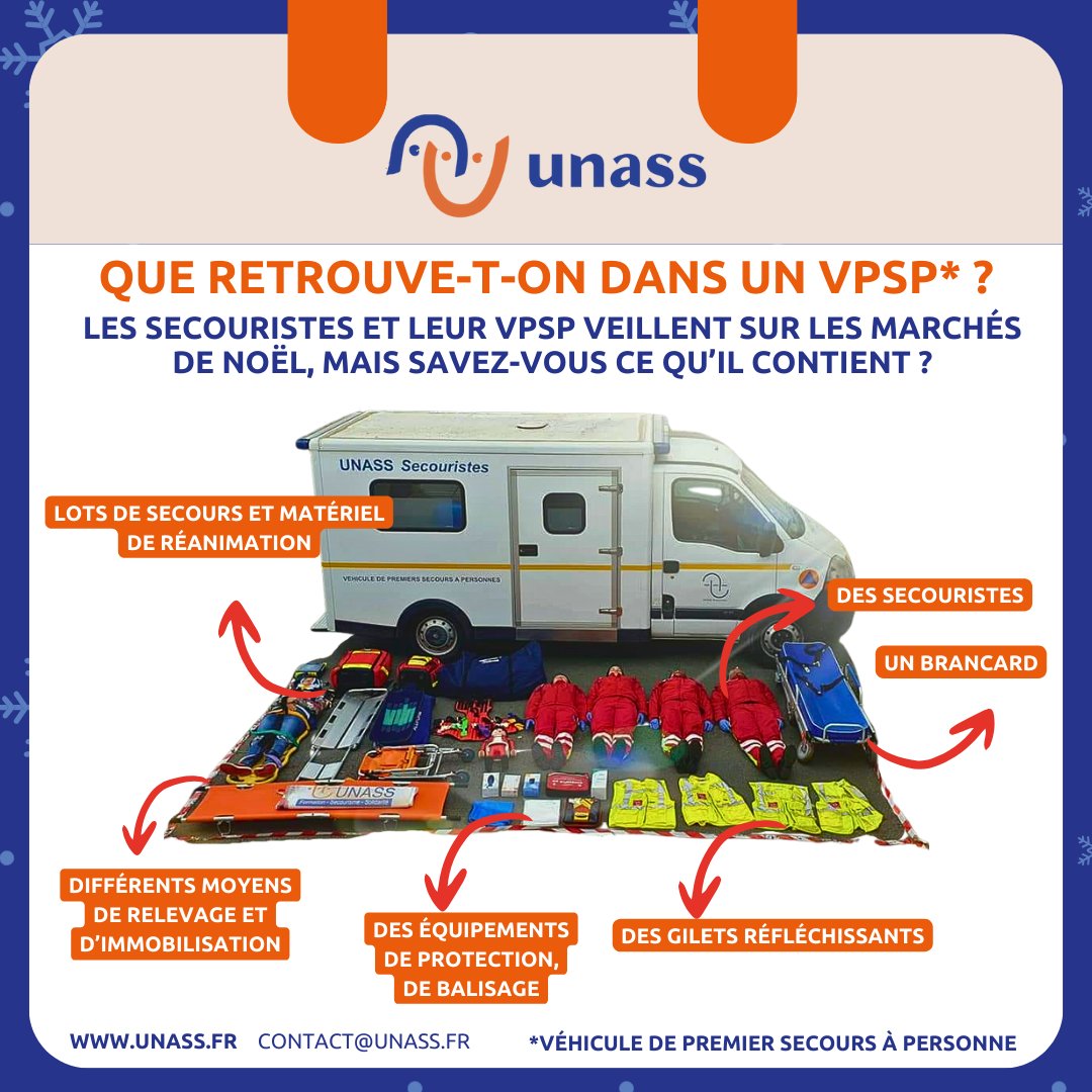 UNASS_fr's tweet image. 🎄🚑 Pendant les fêtes, le VPSP (Véhicule de Premiers Secours à Personne) est là pour garantir votre sécurité lors d’événements et de rassemblements. Présent aux postes de secours, il permet une intervention rapide en cas d’urgence. 

#UNASS #calendrier #secourisme