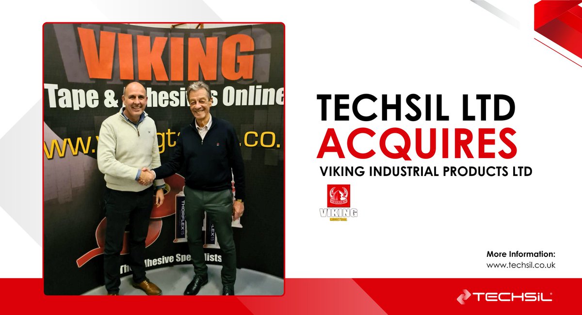Techsil's tweet image. TECHSiL Ltd is pleased to announce the acquisition of Viking Industrial Products Ltd, a UK-based distributor and e-commerce partner to 3M of complimentary products including tapes, adhesives and abrasives.
More: ow.ly/iqZZ50UtEpR 
#acquisition #businessgrowth #adhesives