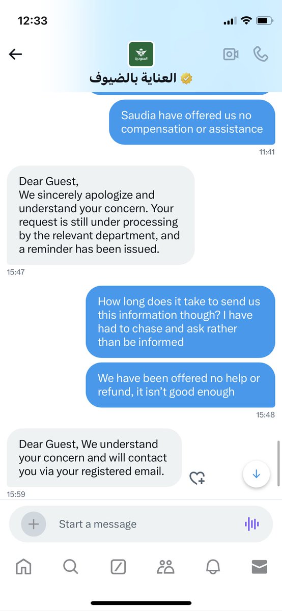 carolinehymas's tweet photo. @Saudi_Airlines supposedly sending an email, this was Monday, it is now Thursday and still nothing! 

I am still waiting for any correspondence, stop asking me to dm you and actually do something please!!!! I have given the same information over and over https://t.co/gM6VG4epKm