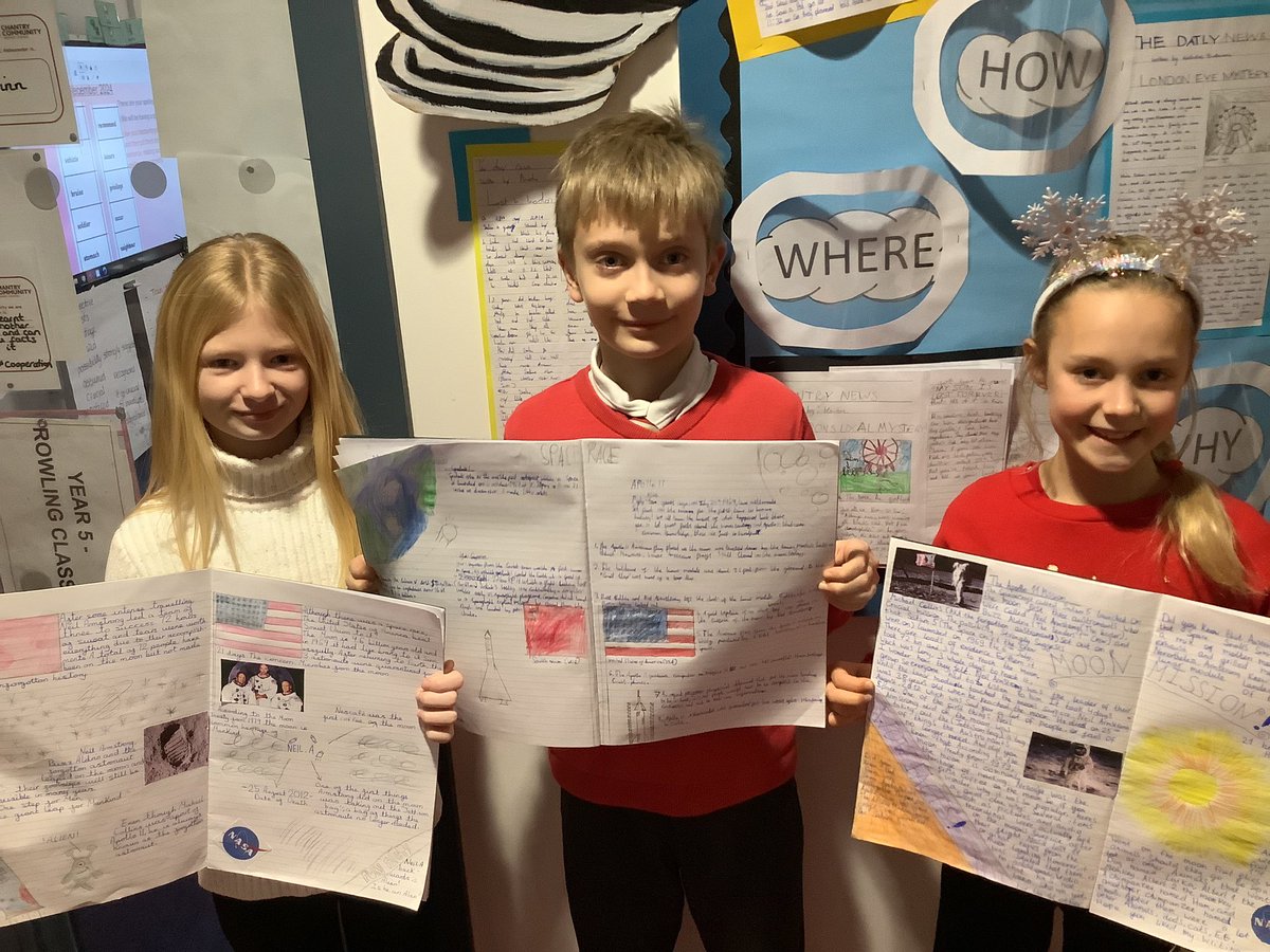 ChantryAcademy's tweet photo. Year 5 have been working hard on creating factual, double-page spreads all about The Moon Landing in 1969. They have used a mixture of their knowledge, research and information gathered from their recent trip. We think they are excellent! #Perseverance #Independence https://t.co/5VCFvjBBv1