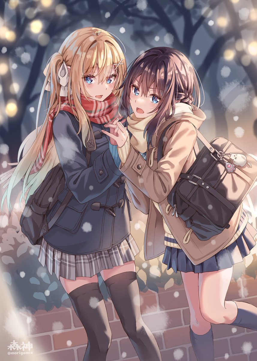 「「来るの遅いよー!」 かじかんだ手を温め合うのなんかいいよね」|森神@C101新刊/グッズ委託中のイラスト