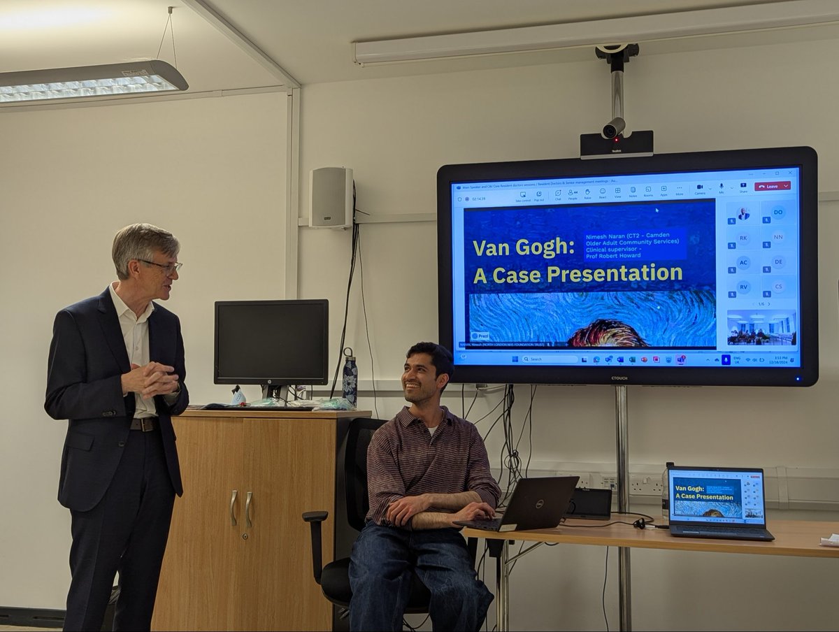 ProfRobHoward's tweet photo. Great fun to Chair Nimesh Naran’s Christmas Case Presentation: “What was wrong with Van Gogh”? Comprehensive review of life history, admission and medical records and subsequent literature. Timeline of paintings too. Polled the audience, most of whom gave a diagnosis of bipolar. https://t.co/4JlaoI8QZe