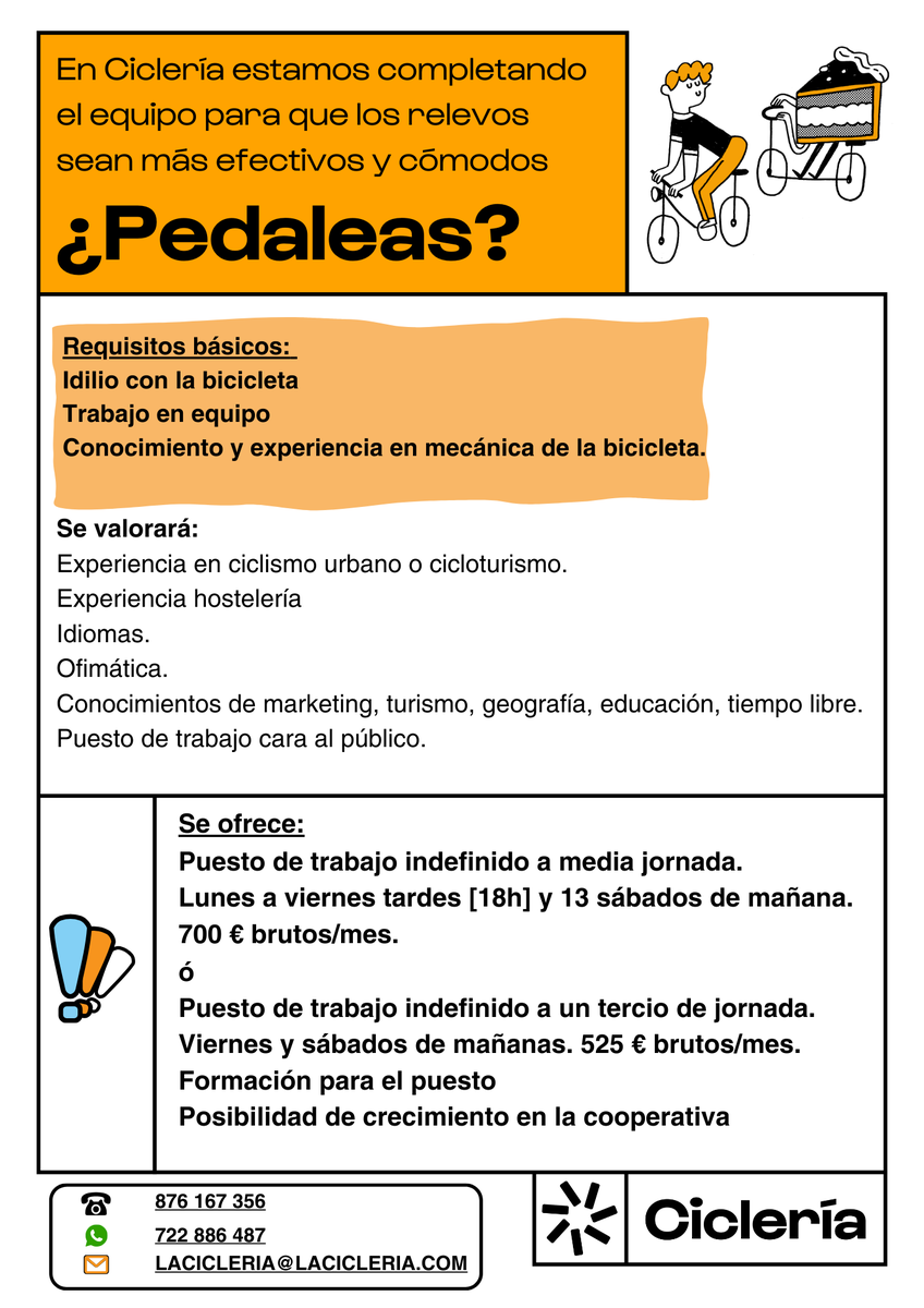 LaCicleria's tweet photo. ¿TE APETECE PEDALEAR CON NOSOTRAS?🚲💥

Ampliamos nuestro equipo, manda tu CV a lacicleria@lacicleria.com ó pásate por el Club a dejarlo en persona🙌🚲

Compárteselo a esa amiga/o enamorada/o de la BICICLETA🤓😍

Te estamos esperando✌️ https://t.co/99MWlRDLG6