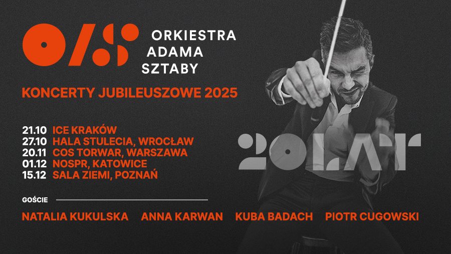 Adam Sztaba i jego orkiestra będą w przyszłym roku obchodzić jubileusz 20-lecia serią niezwykłych koncertów. Na repertuar złożą się najważniejsze kompozycje i aranżacje tworzone w minionych latach dla najpopularniejszych artystów w Polsce. 
Bilety: wwwbiletserwis.pl